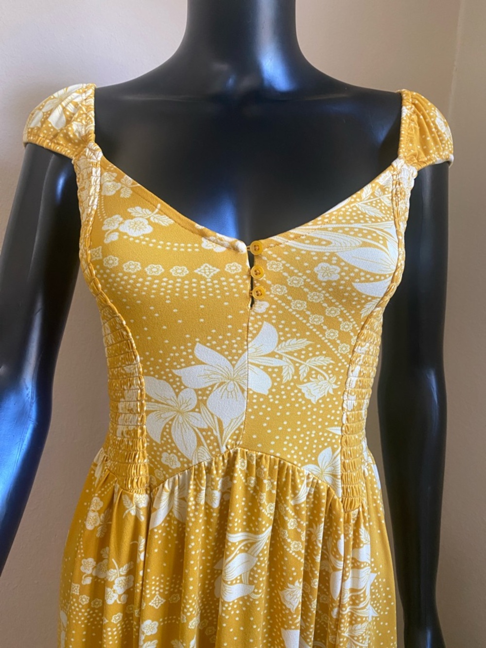 Urban Outfitters Yellow Floral Romantic Button-Front Top Dress - Picture 3 of 10